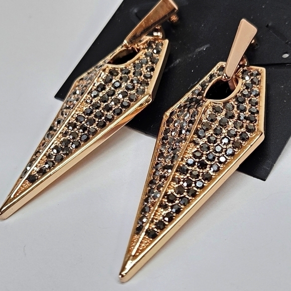 NEW Rebecca Minkoff Blade Collection Earrings Rose Gold-Tone & Black Crystals - Picture 5 of 5
